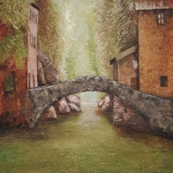 Painting titled "Silent village" by Kiko Cristoni, Original Artwork, Oil Mounted on Wood Panel