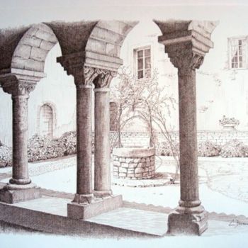 Painting titled "le cloître de Salle…" by Christiane Barnaud, Original Artwork