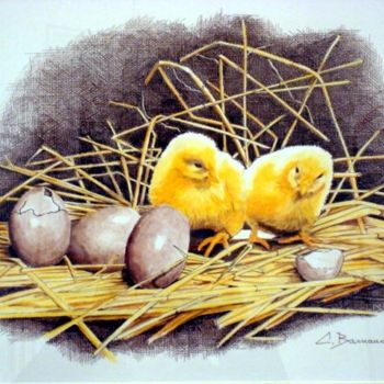 Painting titled "Les poussins" by Christiane Barnaud, Original Artwork