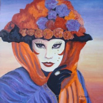 Peinture intitulée "Le masque orange" par Christiane Barnaud, Œuvre d'art originale