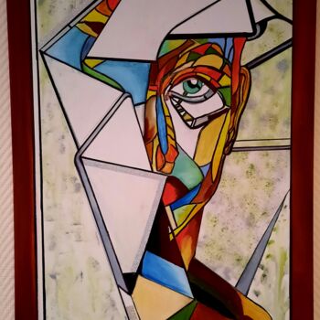 Painting titled "vitrail" by Criscol, Original Artwork, Oil Mounted on Wood Stretcher frame