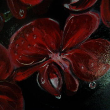 Painting titled "Orquídea vermelha" by Kelly Cristhine Gonçalves, Original Artwork, Oil