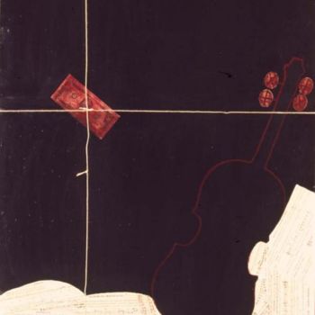 Pintura intitulada "Violino com notas" por Cristina Oliveira, Obras de arte originais, Óleo