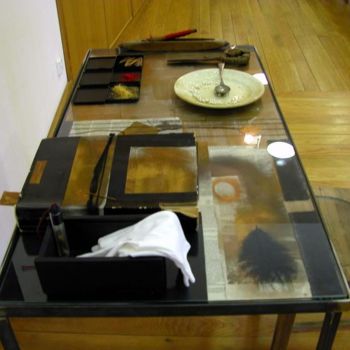 Colagens intitulada "Mending table #01" por Cristina Oliveira, Obras de arte originais