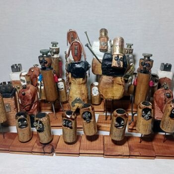 Escultura intitulada "Juego de ajedrez" por Cristian Bustos, Obras de arte originais, Madeira
