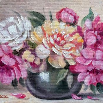 Pintura titulada "Bouquet of peonies" por Cristian Dutulescu, Obra de arte original, Oleo