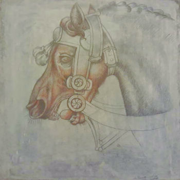 Desenho intitulada "Copia da Pisanello" por Cristina Conticelli, Obras de arte originais, Lápis Montado em Painel de madeira