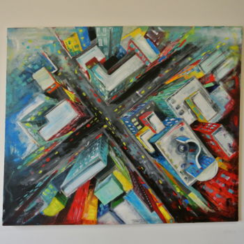 Painting titled "The city" by Cristina Gavanescu, Original Artwork, Acrylic