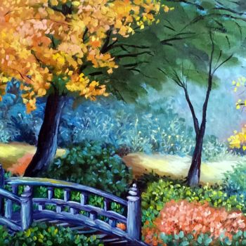 Painting titled "Jardim japonês" by Cristtina Pacheco, Original Artwork, Oil