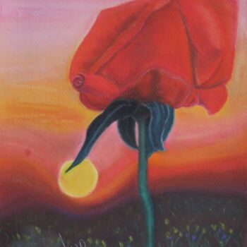 Pittura intitolato "A rosa e o pôr de s…" da Cristina Teixeira, Opera d'arte originale, Pastello