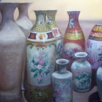 Painting titled "Porcelanas chinas a…" by Cristina Del Rosso, Original Artwork, Oil