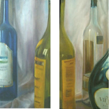 Malarstwo zatytułowany „Botellas de vino 1…” autorstwa Cristina Del Rosso, Oryginalna praca, Olej