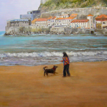 Pintura intitulada "Playa en invierno…" por Cristina Del Rosso, Obras de arte originais, Óleo