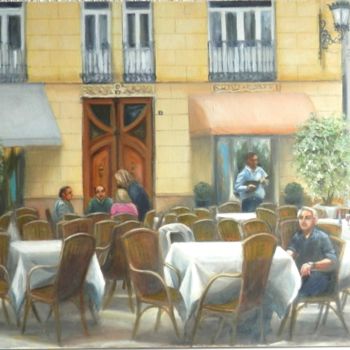 Schilderij getiteld "La terraza del rest…" door Cristina Del Rosso, Origineel Kunstwerk, Olie
