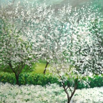 Pintura titulada "Rosas y almendros…" por Cristina Del Rosso, Obra de arte original, Oleo