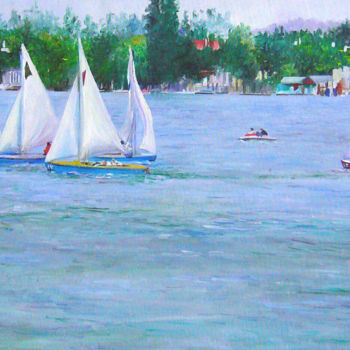 Pintura titulada "Veleros en el río/…" por Cristina Del Rosso, Obra de arte original, Oleo