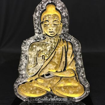 Sculpture titled "Golden Buddha" by Cristina Marquès, Original Artwork, Plastic