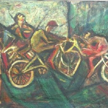 Ζωγραφική με τίτλο "Los ciclistas de Lu…" από Cristina Vidal, Αυθεντικά έργα τέχνης