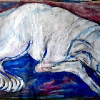 Pintura titulada "Perra en blanco y a…" por Cristina Vidal, Obra de arte original
