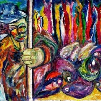 Pintura titulada "Pescador y pescados…" por Cristina Vidal, Obra de arte original