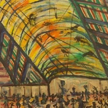 Pintura titulada "Sobre techo, pajaro…" por Cristina Vidal, Obra de arte original