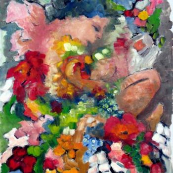 Pintura intitulada "Faery & Flowers" por Catherine Rogers, Obras de arte originais, Óleo