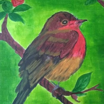 Painting titled "BIRD ON THE BANCH" by Lodya, Original Artwork, Acrylic