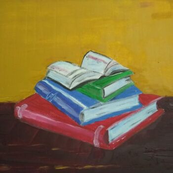 Painting titled "Les livres" by Lodya, Original Artwork, Oil