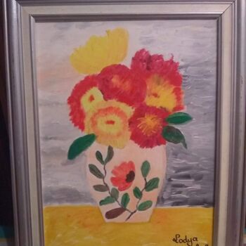 Painting titled "Lucia flowers" by Lodya, Original Artwork, Oil Mounted on Other rigid panel