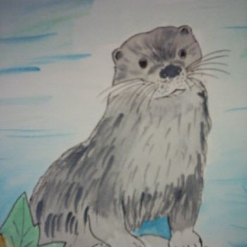Painting titled "LA LOUTRE - OTTER -…" by Lodya, Original Artwork, Oil