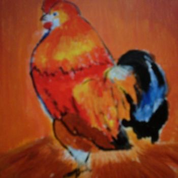 Painting titled "LE COQ   COCK  HAHN" by Lodya, Original Artwork, Oil