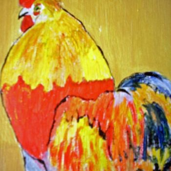 Painting titled "COQ - COCK - HAHN" by Lodya, Original Artwork, Oil