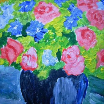 Pintura intitulada "BLUE VASE" por Lodya, Obras de arte originais, Óleo