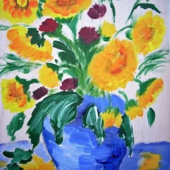 Painting titled "le vase de fleurs" by Lodya, Original Artwork, Oil