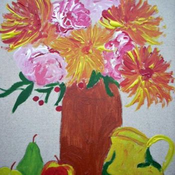 Painting titled "vase de fleurs" by Lodya, Original Artwork, Oil