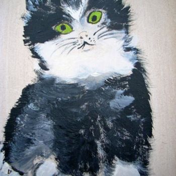 Peinture intitulée "chat noir et blanc" par Lodya, Œuvre d'art originale, Huile