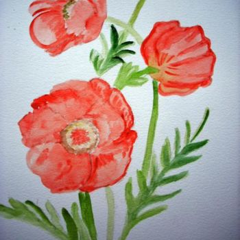 Painting titled "COQUELICOTS" by Lodya, Original Artwork, Oil