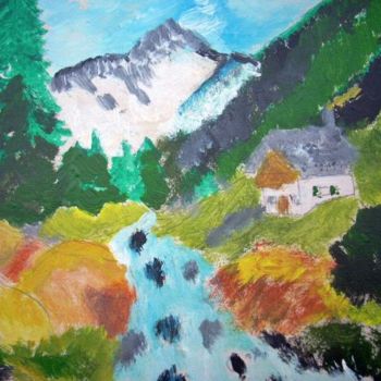 Painting titled "PAYSAGE DE MONTAGNE" by Lodya, Original Artwork, Oil