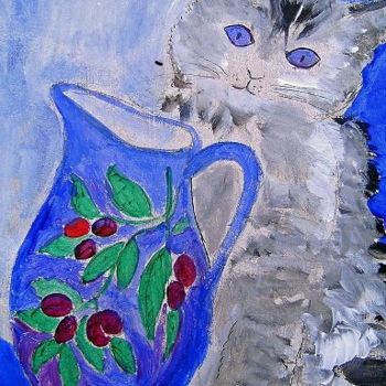 Painting titled "CAT WITH PROVENCAL…" by Lodya, Original Artwork, Oil