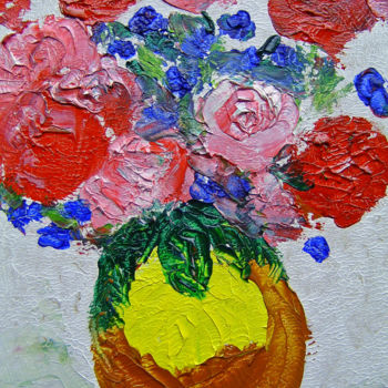 「THE VASE OF FLOWERS」というタイトルの絵画 Lodyaによって, オリジナルのアートワーク, オイル