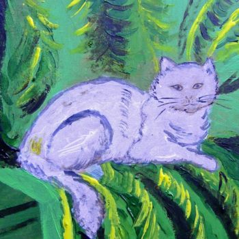 Malerei mit dem Titel "THE CAT ON THE ARMC…" von Lodya, Original-Kunstwerk, Öl