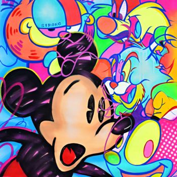 Malerei mit dem Titel "Mickey Vs Cats" von Cross Magri, Original-Kunstwerk, Acryl