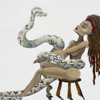 Pintura intitulada "La femme au serpent" por Cru, Obras de arte originais, Acrílico