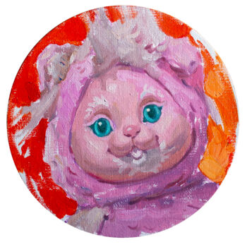 Painting titled "SURPRISE KITTY EPAT…" by Cryptid, Original Artwork, Oil Mounted on Wood Panel