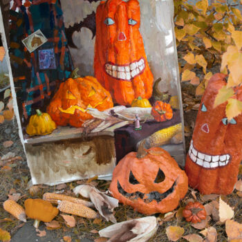 Peinture intitulée "HARVEST SEASON. HAL…" par Cryptid, Œuvre d'art originale, Huile Monté sur Châssis en bois