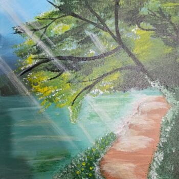 Painting titled "Lac du matin" by Crystelle Reeves, Original Artwork, Acrylic
