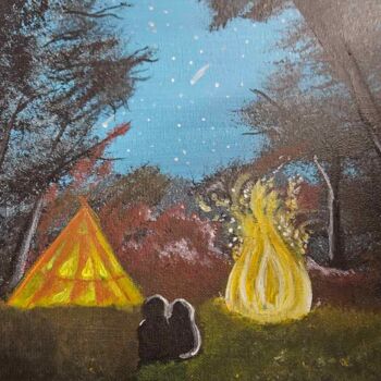 Painting titled "Camping en couple" by Crystelle Reeves, Original Artwork, Acrylic