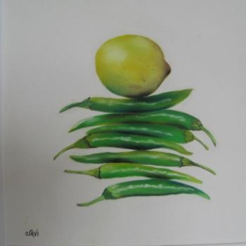 Painting titled "Citron piments" by Christine Savi, Original Artwork