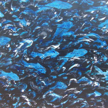 Pintura intitulada "Poissons bleus" por Christine Savi, Obras de arte originais