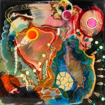 Schilderij getiteld "exchange" door Fred Cubaynes, Origineel Kunstwerk, Gebrandschilderd glas